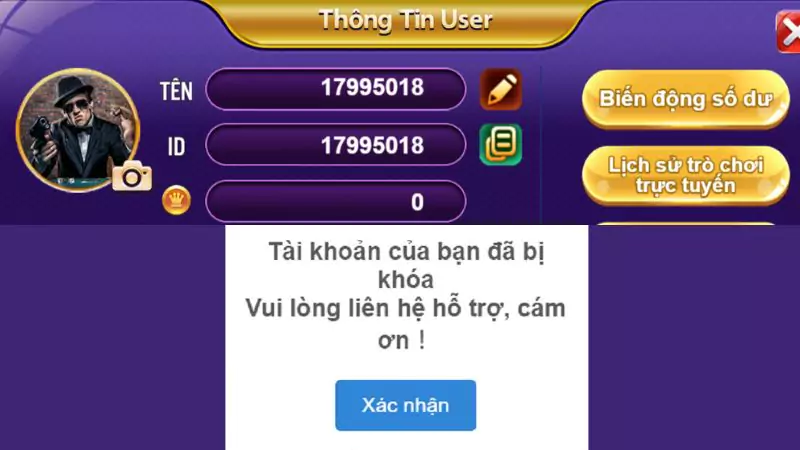 Cổng game có quyền khóa tài khoản người dùng 